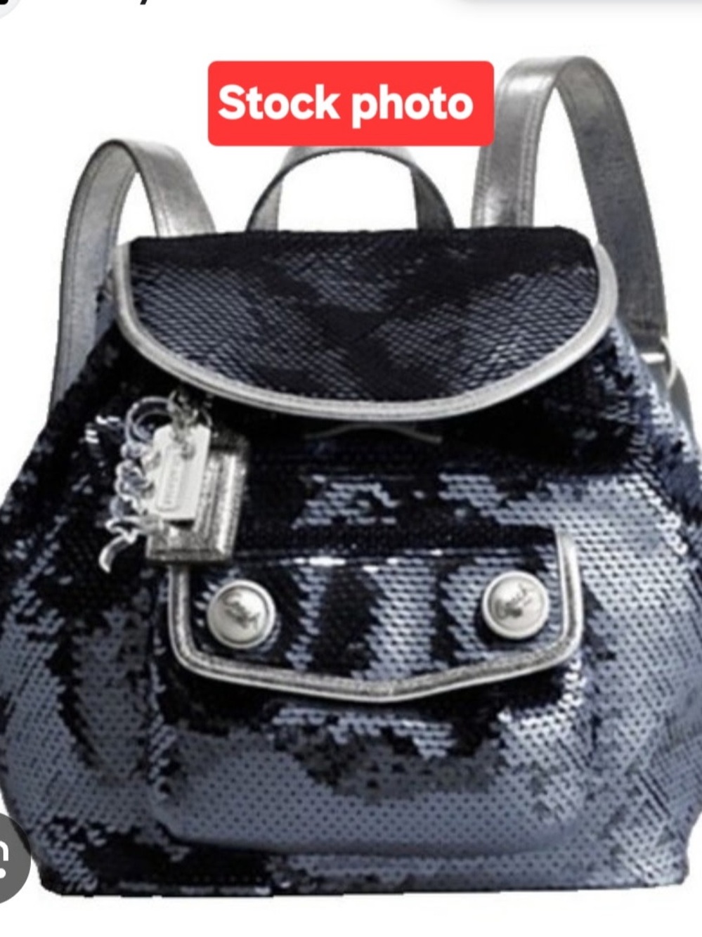 Coach Black Sequin Mini Backpack with Silver Trim and Charm